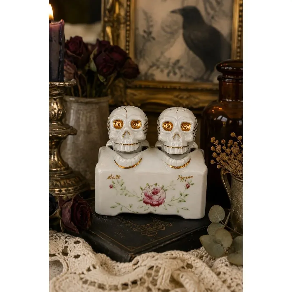 1950s Empress Japan Nodding Skull Salt & Pepper Shakers w/ Base
